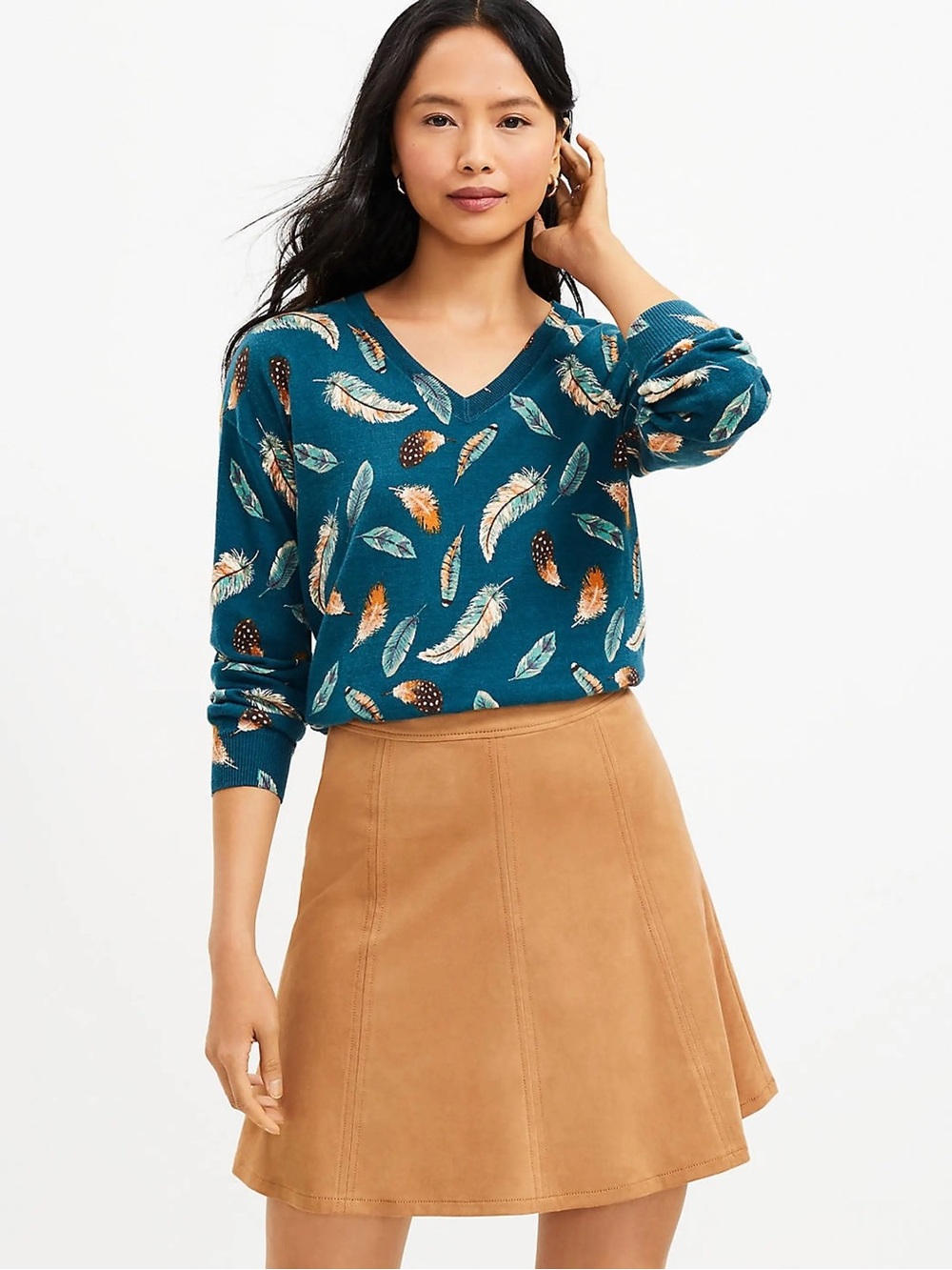 LOFT Teal Feather V-Neck Sweater